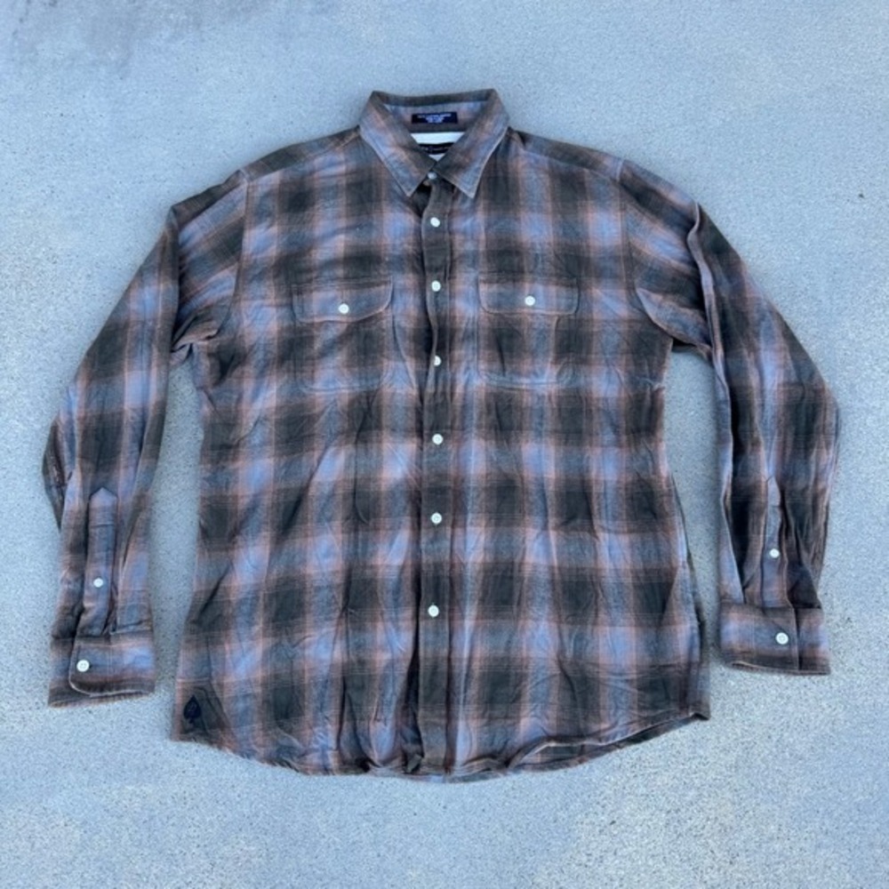 Matix Flannel Shirt Men Large Brown Plaid 100% Cotton‎